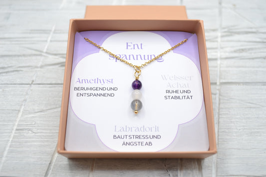 Kette Entspannung mit Amethyst, Weissem Achat und Labradorit