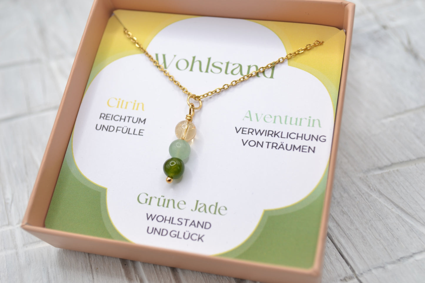 Kette Wohlstand mit Citrin, Aventurin und grüner Jade